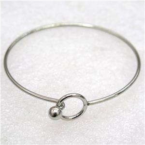 stainless steel cuff bangle, platinum plated, approx 62mm dia, 2mm thickness [FDBR43]