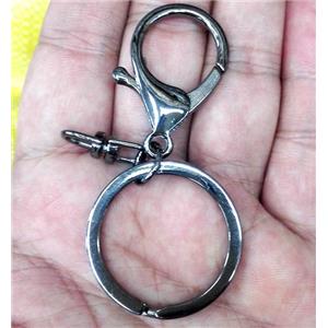iron keychain clasp, black, 60mm length, ring: 30mm [FDC338]