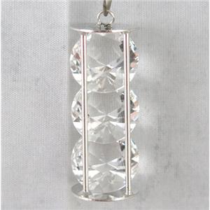 rhinestone pendant, platinum plated, approx 10mm dia, 10x26mm [FDCMH1034-10MM]