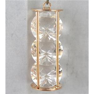 rhinestone pendant, gold plated, approx 18mm dia, 18x53mm [FDCMH1035-18MM]