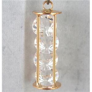 rhinestone pendant, gold plated, approx 12mm dia, 12x35mm [FDCMH1037]