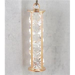 rhinestone pendant, gold plated, approx 10mm dia, 12x45mm [FDCMH1039]