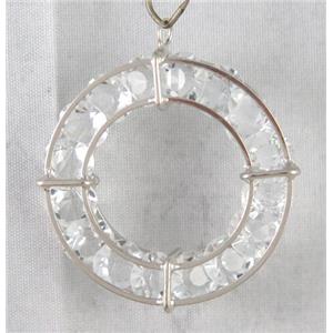 rhinestone pendant, platinum plated, approx 8.5mm dia, 21pcs bead, 50mm dia [FDCMH1045-50MM]