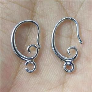 copper earring hook, platinum plated, approx 15-20mm [FDER069]