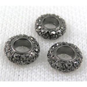 alloy spacer bead with rhinestone, rondelle, black plated, approx 12mm dia [FDSTYA2178-12MM]