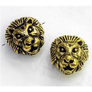 alloy spacer bead, lion head, antique gold plated, approx 12mm dia [FDSTYA2180]