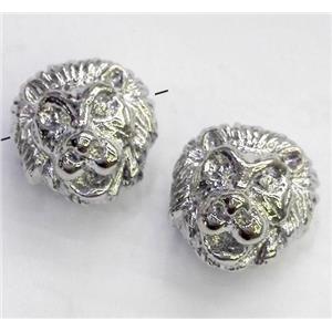 alloy spacer bead, lion head, platinum plated, approx 12mm dia [FDSTYA2181]