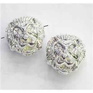 alloy spacer bead, lion head, silver plated, approx 12mm dia [FDSTYA2182]