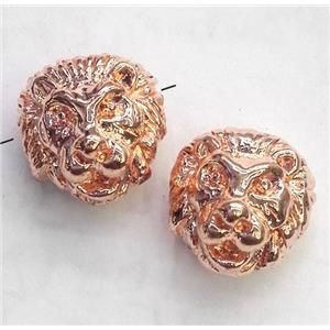 alloy spacer bead, lion head, rose gold plated, approx 12mm dia [FDSTYA2183]