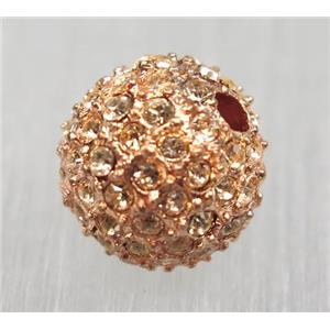 round alloy spacer beads pave rhinestone, rose gold, approx 12mm dia [FDSTYA2185-12MM]