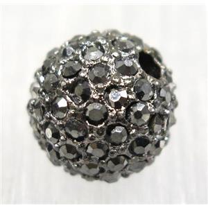 round alloy spacer beads pave rhinestone, black plated, approx 12mm dia [FDSTYA2187-12MM]