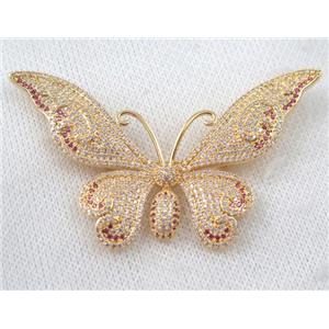 copper butterfly brooch paved zircon, gold plated, approx 45-70mm [FDZN1000]
