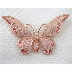 copper butterfly brooch paved zircon, rose gold, approx 45-70mm [FDZN1002]