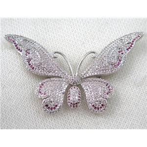 copper butterfly brooch paved zircon, platinum plated, approx 45-70mm [FDZN1003]