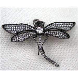copper dragonfly brooch paved zircon, black plated, approx 45-70mm [FDZN1004]