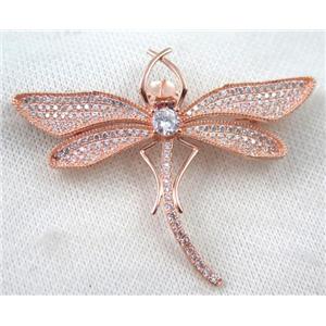 copper dragonfly brooch paved zircon, rose gold, approx 45-70mm [FDZN1005]