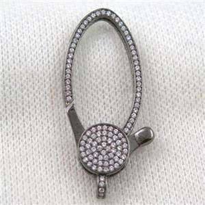 copper Lobster Clasp paved zircon, black plated, approx 18-42mm [FDZN1017]
