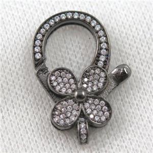 copper Lobster Clasp paved zircon, clover, black plated, approx 20-30mm [FDZN1021]