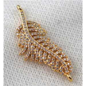 copper leaf connector paved zircon, gold plated, approx 18-40mm [FDZN1024]