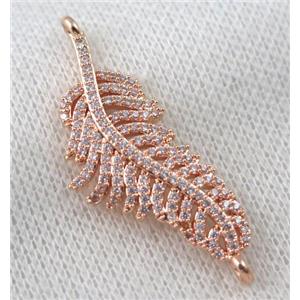 copper leaf connector paved zircon, rose gold, approx 18-40mm [FDZN1025]