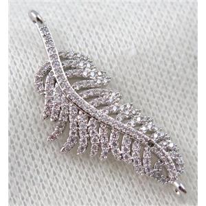 copper leaf connector paved zircon, platinum plated, approx 18-40mm [FDZN1026]