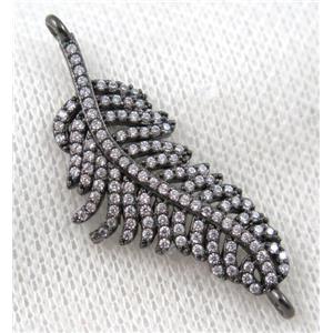 copper leaf connector paved zircon, black plated, approx 18-40mm [FDZN1027]