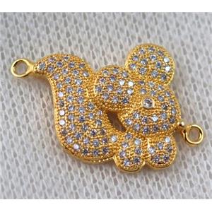 copper squirrel connector paved zircon, gold plated, approx 18-28mm [FDZN1028]