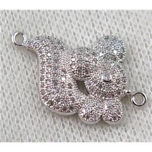 copper squirrel connector paved zircon, platinum plated, approx 18-28mm [FDZN1029]