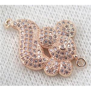 copper squirrel connector paved zircon, rose gold, approx 18-28mm [FDZN1030]