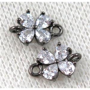 copper clover connector paved zircon, black plated, approx 8x10mm [FDZN1031]