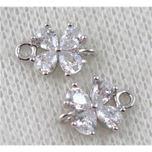 copper clover connector paved zircon, platinum plated, approx 8x10mm [FDZN1033]