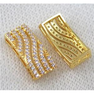 copper bead paved zircon, rectangle, gold plated, approx 10-20mm [FDZN1038]