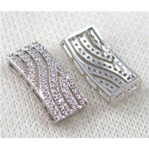 copper bead paved zircon, rectangle, platinum plated, approx 10-20mm [FDZN1039]