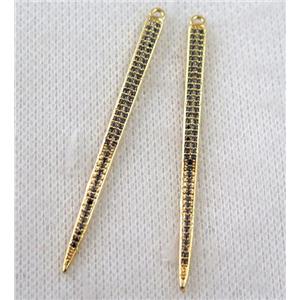 copper spike pendant paved zircon, gold plated, approx 6-55mm [FDZN1042]