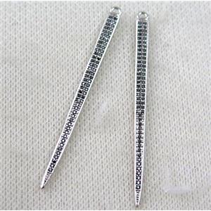 copper spike pendant paved zircon, platinum plated, approx 6-55mm [FDZN1043]