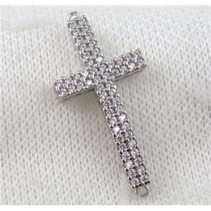 copper cross connector paved zircon, platinum plated, approx 17x37mm [FDZN1049]