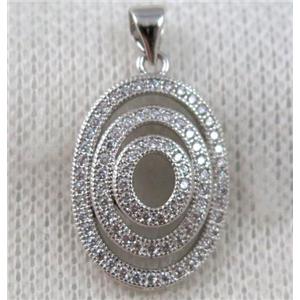 copper pendant paved zircon, platinum plated, approx 14x22mm [FDZN1055]