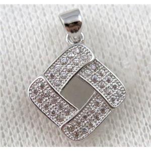 copper pendant paved zircon, platinum plated, approx 14x14mm [FDZN1056]