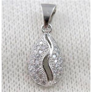 copper pendant paved zircon, platinum plated, approx 10x18mm [FDZN1061]