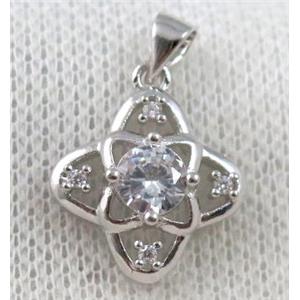 copper star pendant paved zircon, platinum plated, approx 16mm dia [FDZN1064]