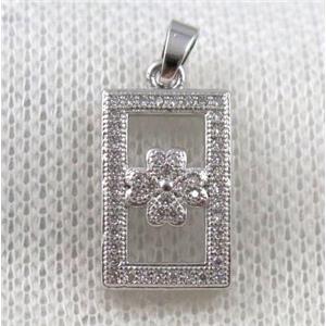 copper rectangle pendant paved zircon, platinum plated, approx 12x20mm [FDZN1065]