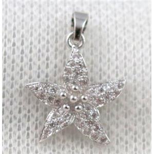 copper star pendant paved zircon, platinum plated, approx 16mm dia [FDZN1067]