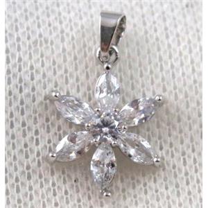 copper flower pendant paved zircon, platinum plated, approx 16mm dia [FDZN1068]
