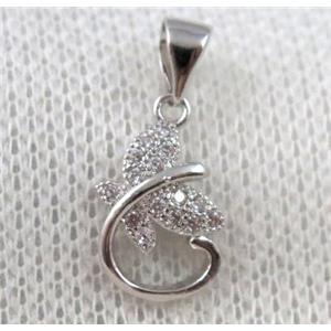 copper pendant paved zircon, platinum plated, approx 10x16mm [FDZN1069]