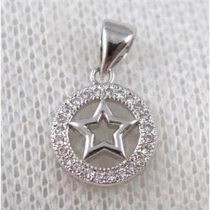 copper star pendant paved zircon, platinum plated, approx 10mm dia [FDZN1070]