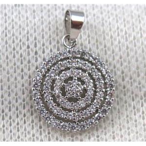 copper sun pendant paved zircon, platinum plated, approx 15mm dia [FDZN1072]