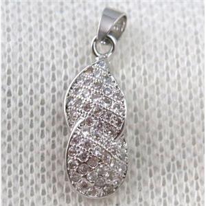 copper pendant paved zircon, platinum plated, approx 8x20mm [FDZN1073]