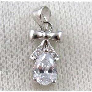 copper pendant paved zircon, platinum plated, approx 8x16mm [FDZN1074]