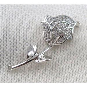copper flower connector paved zircon, platinum plated, approx 15x35mm [FDZN1075]