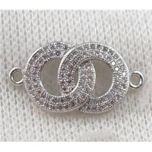 copper GoGo connector paved zircon, platinum plated, approx 13x24mm [FDZN1077]